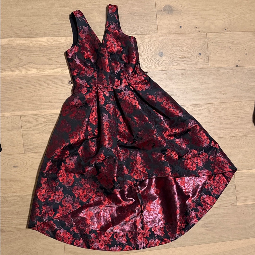 Eliza J Red and Black Floral High Low Dress